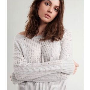GARAGE Harlow Sweater Pointelle Cable Knit Dropped Shoulders